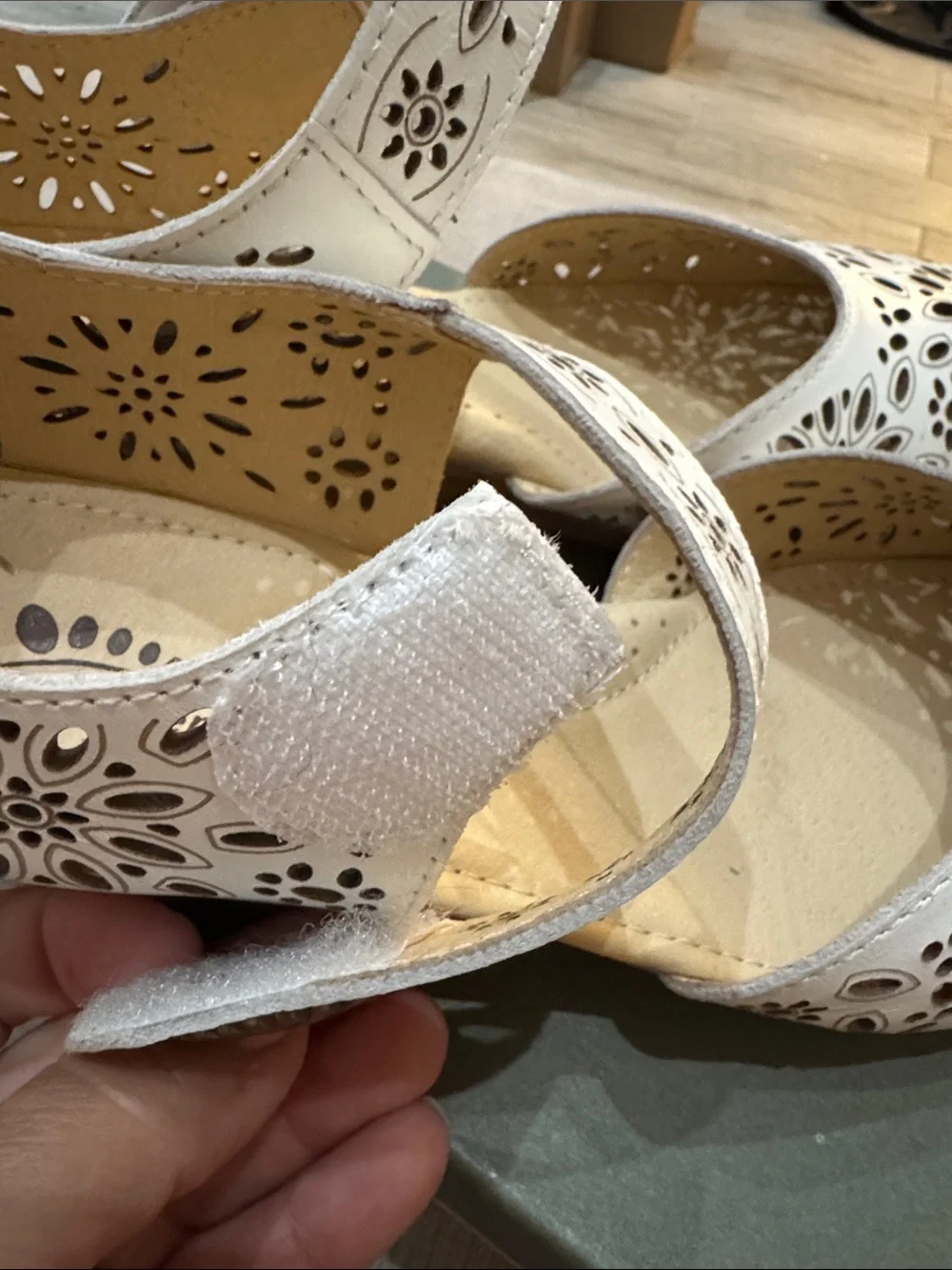 Spring Step NWT White Laser-Cut Mary Jane Flats with Ankle Strap